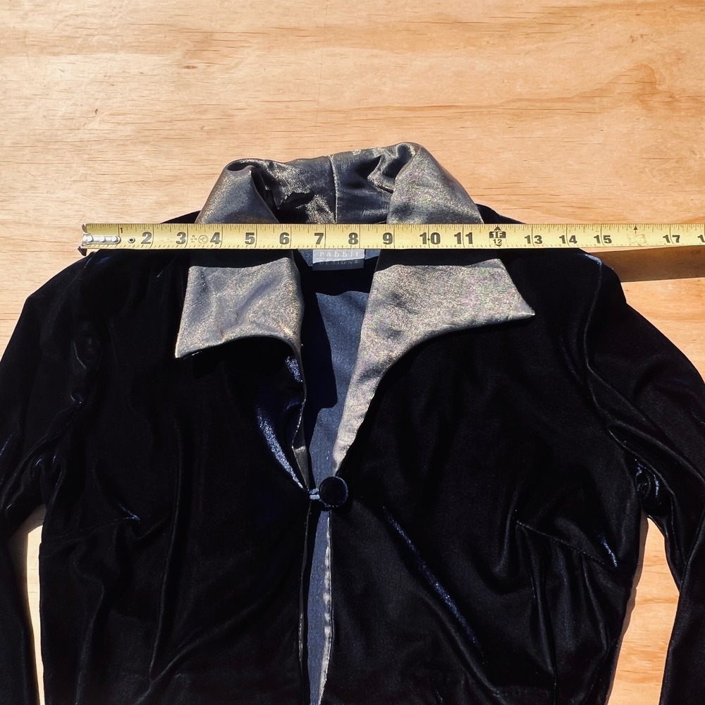 Rabbit Rabbit Rabbit Designs Navy Blue Velvet Cropped Jacket Metallic Silver L - Picture 4 of 6